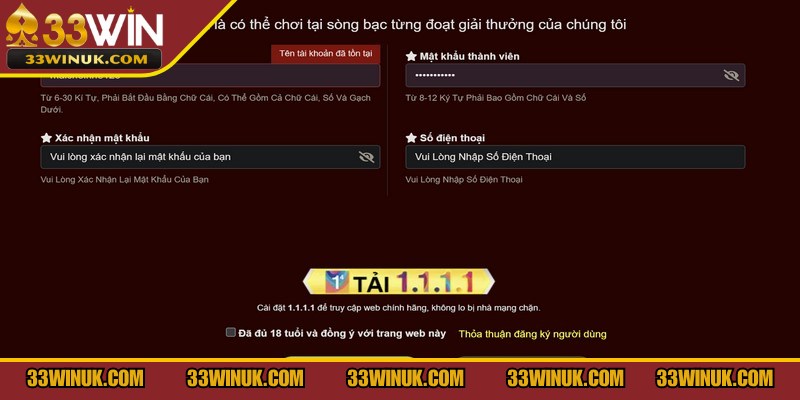 Xác thực và hoàn tất quy trình đăng ký 33Win