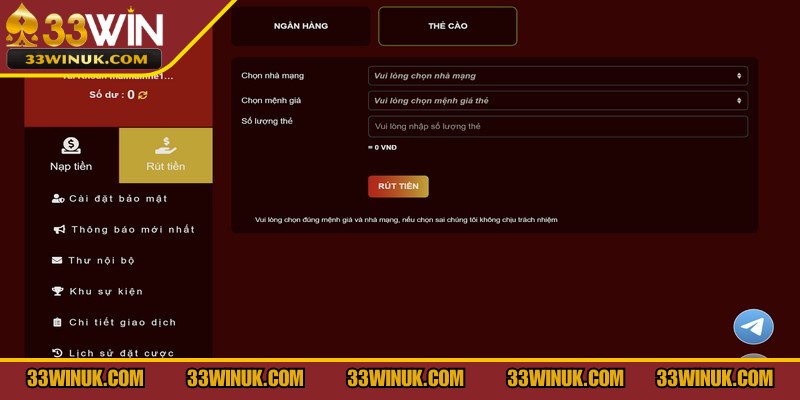 Chú ý hạn mức khi thực hiện rút tiền 33Win để không xảy ra sự cố gián đoạn
